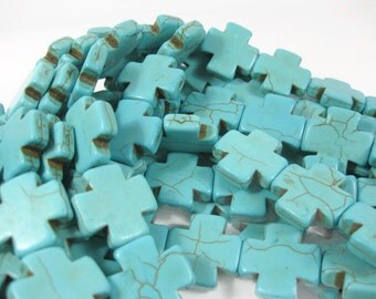 20mm x 20mm Turquoise Howlite Cross Beads