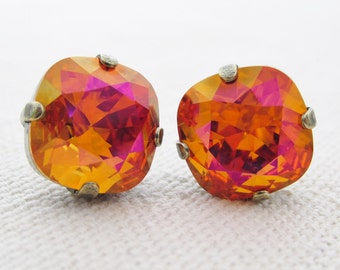 Swarovski Earrings, Orange Rhinestone Earrings, Swarovski Astral Pink Crystal Earrings, Astral Pink Crystal Stud Earrings, Pink Orange Mix