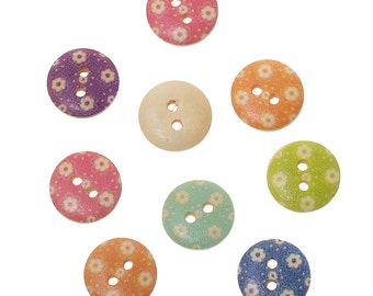 BULK - Wood Button Mix - Flower Pattern - 15mm Round - set of 200 - #BUTTON206B