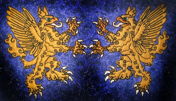 FELT Rampant Griffin Heraldic Heraldry Iron on or Sew On Patch