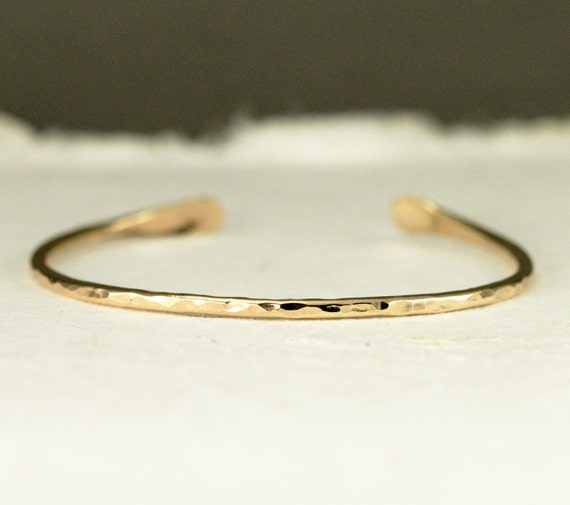 14k Gold Cuff Bracelet Hammered 2mm Wide Gold Cuff or by PPennee