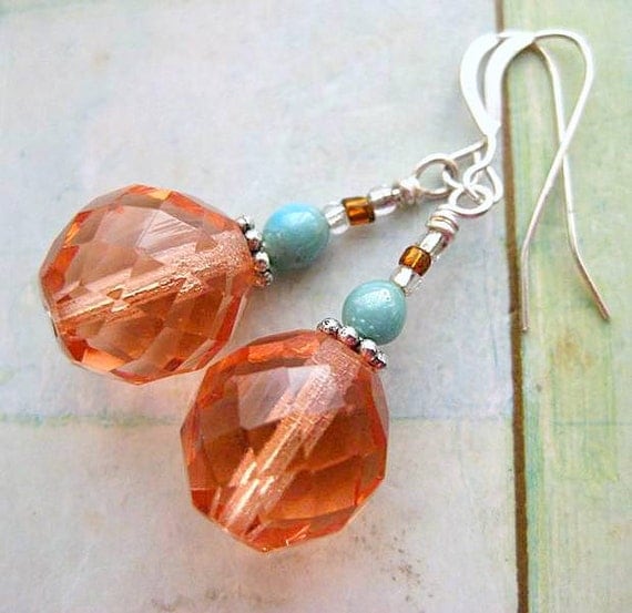 Champagne Pink & Aqua Earrings. Summer Party