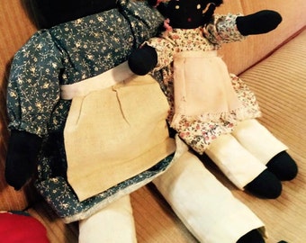 Vintage Set of Two - Black Americana Dolls- Folk Rag Dolls- Vintage Handmade Cloth Doll - Black Americana