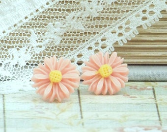 Peach Daisy Earrings Daisy Studs Peach Flower Earrings Surgical Steel Studs Peach Flower Studs