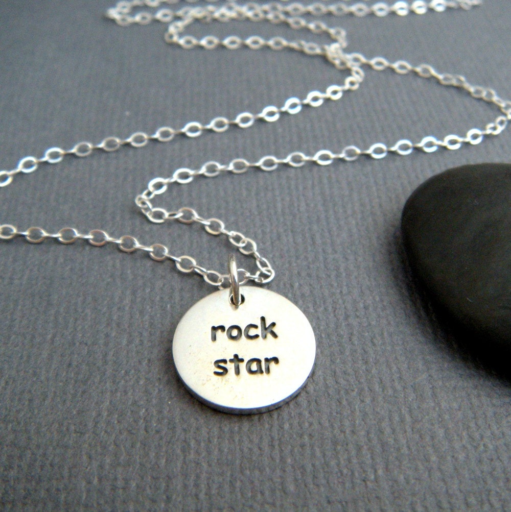 silver rock star necklace small round sterling inspirational