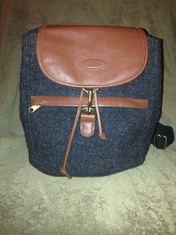 LL Bean Leather and Wool Backpack by HotelValentine on Etsy