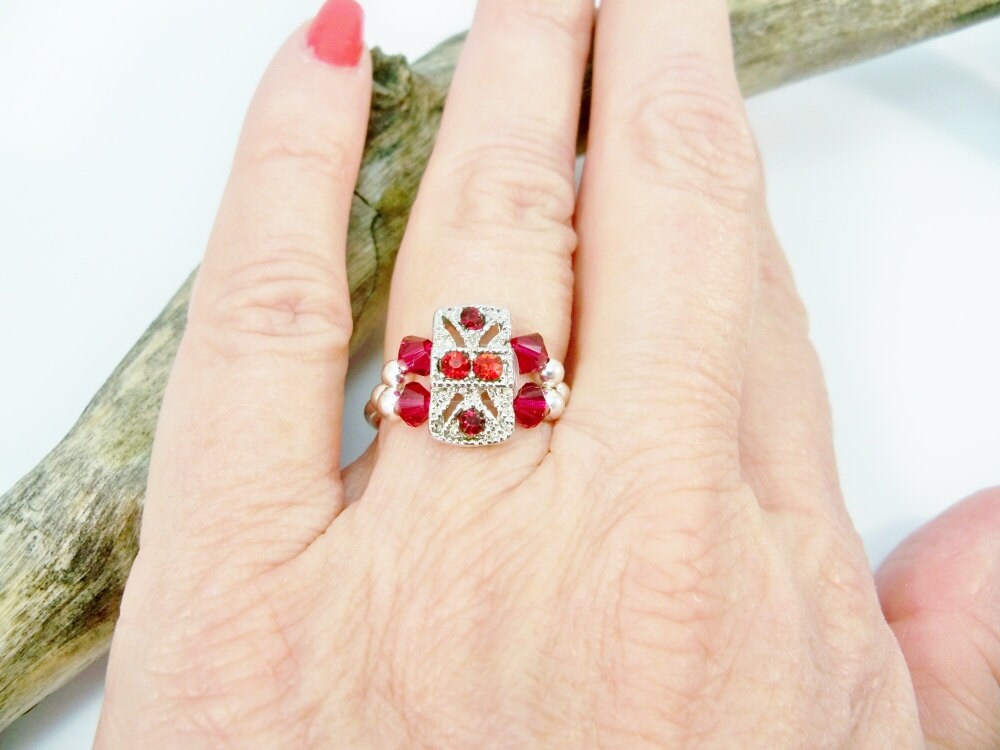Valentine's Day Red Swarovski Crystal Stretch Ring