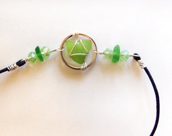 Sea Glass Anklet with Heart Shaped Green Sea Glass