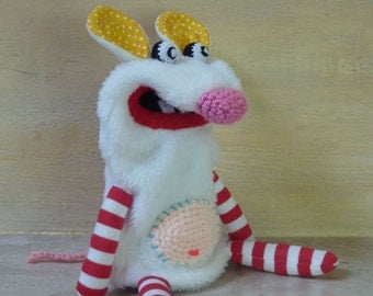 White mouse - simple plush moving mouth hand puppet