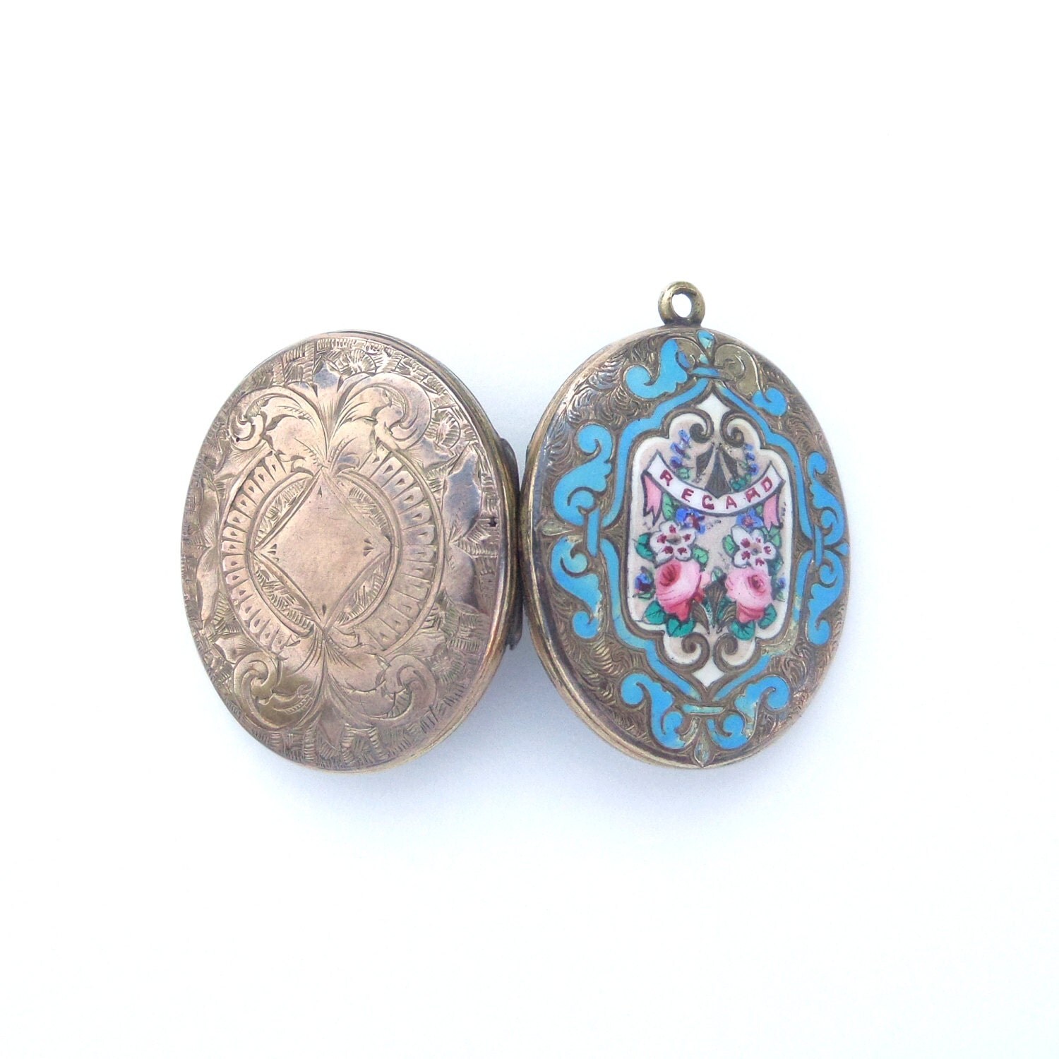 HOLD / Antique Victorian Locket with Bright Enamels. Floral.