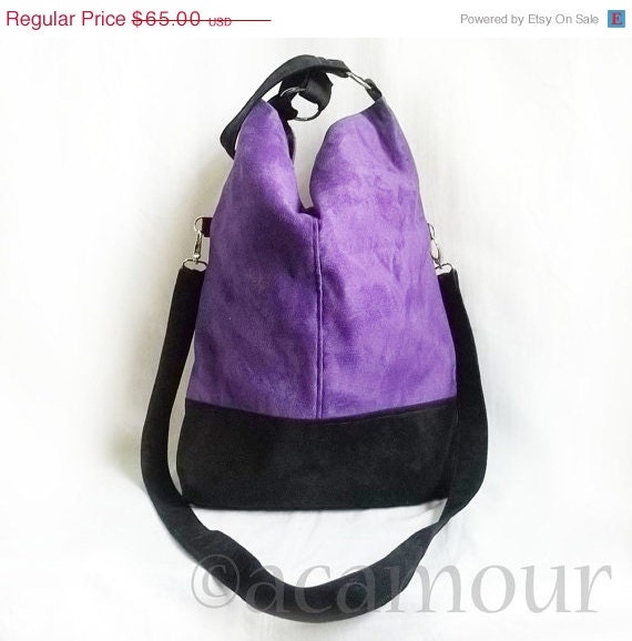 Day Sale - Fold Over Cross body bag - Purple Vegan Suede Tote bag ...