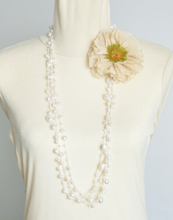 Pearl and Poppy Ivory Handmade Fabric Poppy and by jennysunny