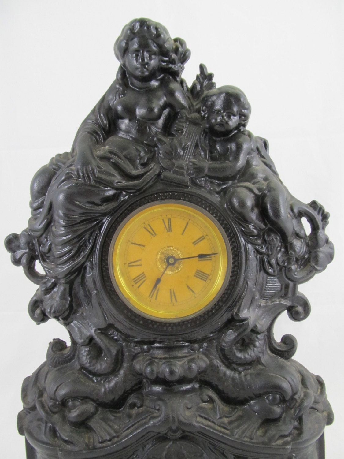 Antique Cast Iron Mantel Table Clock Featuring by NolasKnickKnacks