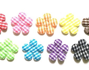 100 pcs Cute Gingham Flower Padded Appliques mix colors size 20 mm