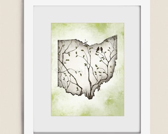 11 x 14 Ohio State Art, Ohio State Wall Art, Earthy Colors Tree Print, Ohio State Print, Ohio Wall Decor, Ohio Art Print (270)