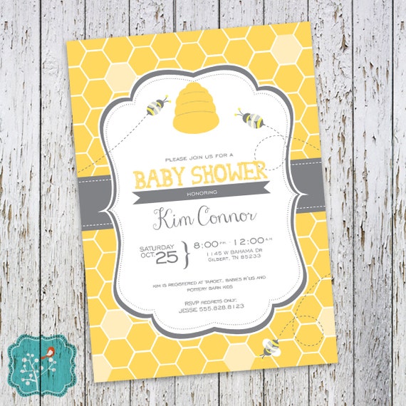 Baby Shower invitation Bee and Honey Comb Bumble by FlairandPaper