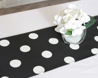 Black and white polka dot table runner, Choose length, polka dot birthday, First birthday, Wedding table runner, Birthday party decoration