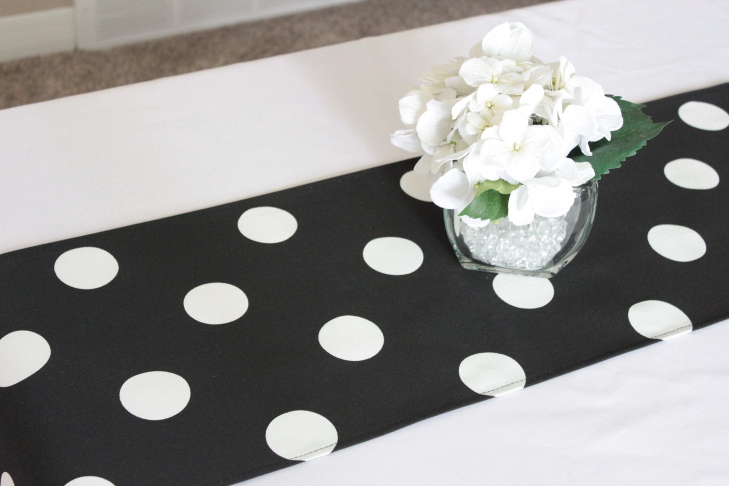 Black and white polka dot table runner Choose length polka