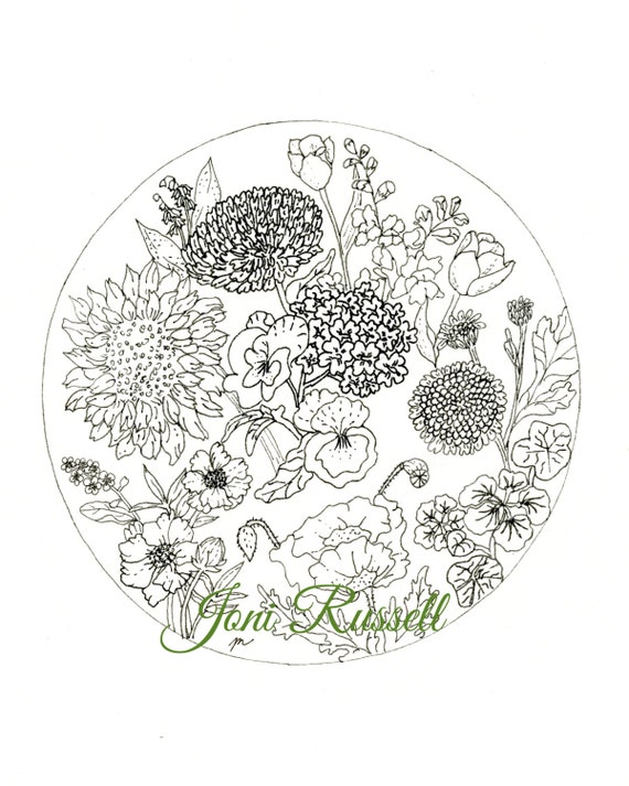 Items similar to Garden of Flowers, coloring page on Etsy