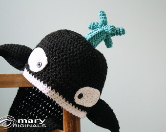 Whale Hat, Crochet Beanie, Fish Hat, Orca, Killer Whale, Men, Women, Boys, Girls, Holiday Gift, Halloween Costume, Children's Clothing, Baby