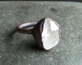 Raw Crystal Quartz Statement Ring Gemstone Size 7 Artisan Electroform Copper Ring Jewelry Handmade