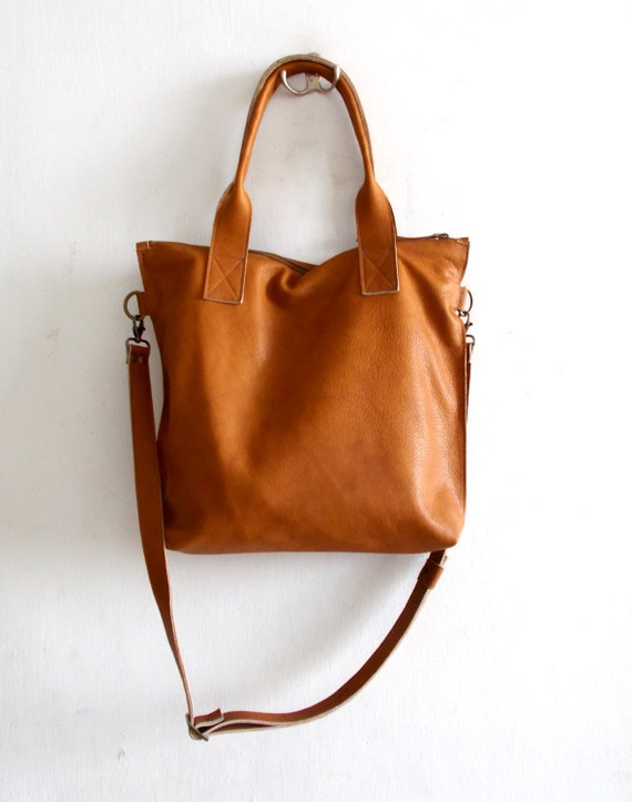 Burnt orange leather tote Handbag Cross-body bag by Smadars