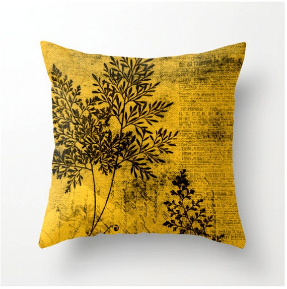 YELLOW GOLD BOTANICAL decorative throw pillow colorful