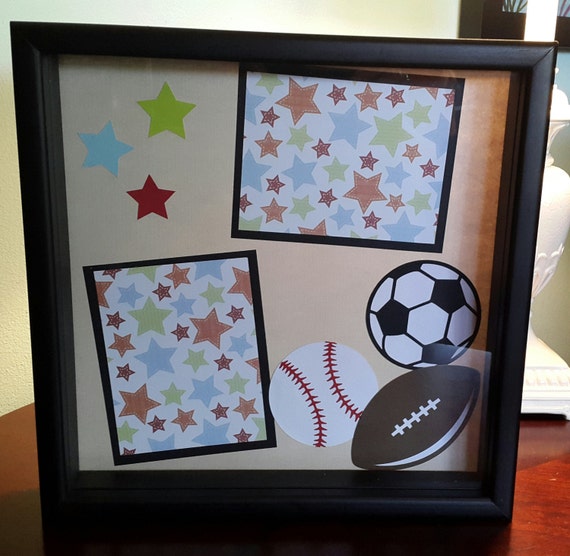 12x12 shadow box frame sports theme by ScrapbookEscape on Etsy 12x12 shadow box frame sports theme by ScrapbookEscape on Etsy