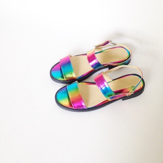 Olympia Faux Leather Rainbow Sandals Handmade to by goldenponies