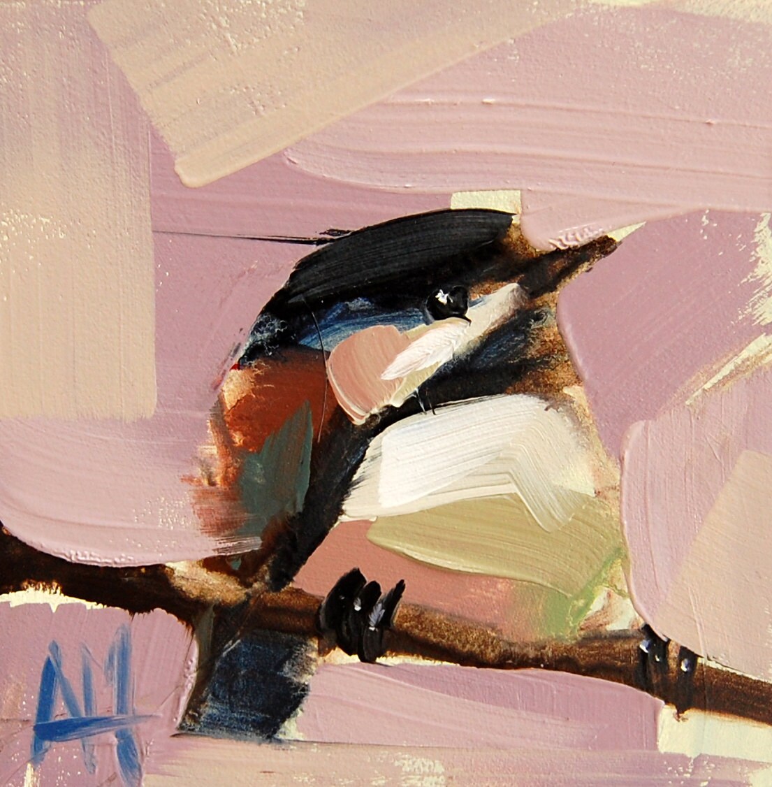 Chickadee no. 695 original bird oil painting by Angela Moulton