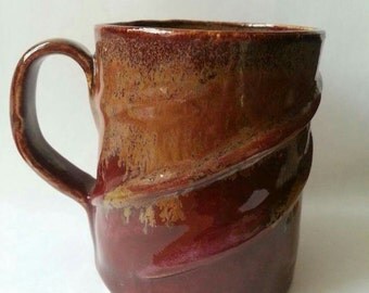 Hand Built Stoneware mug, red brown glaze, coffee mug, tea mug, cup MADE TO ORDER