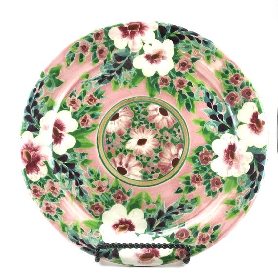 Ceramic Platter Large Pink Porcelain Dinner Plate with White Flowers New Design