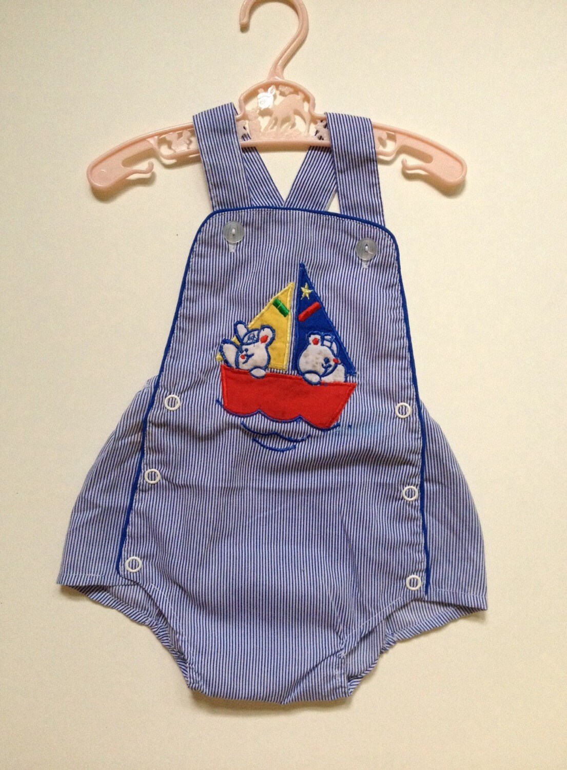 Vintage Nautical Striped Baby Boy Romper Sunsuit by rockpapermagic