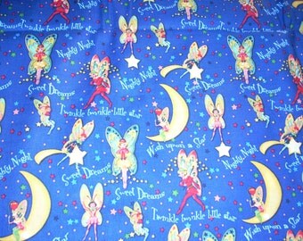 Fairies, moons and stars - Night time, Sweet dreams - Cotton fabric - 14" wide - sold by the yard