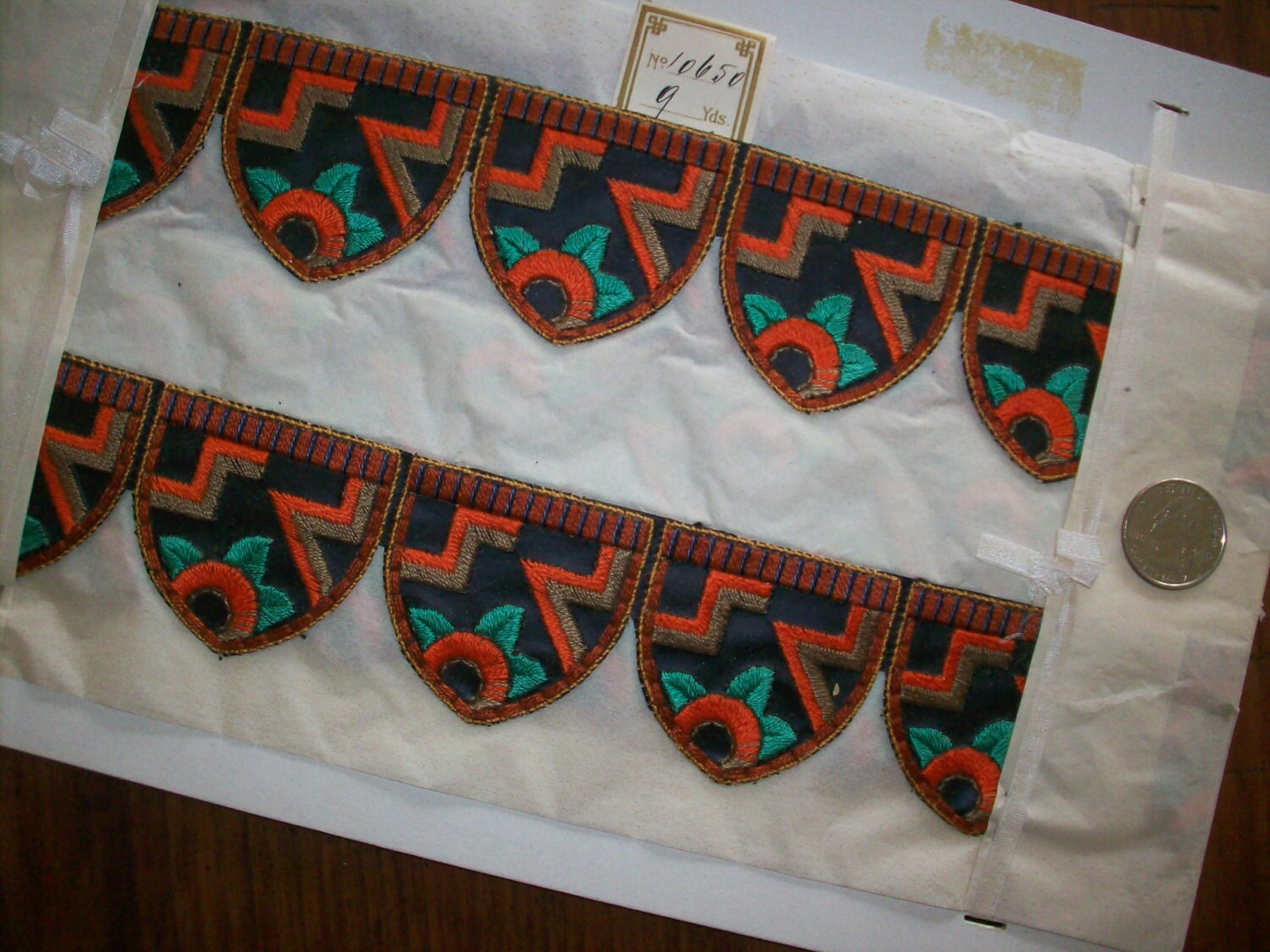 1 yard of a Hand loom embroidery deco period