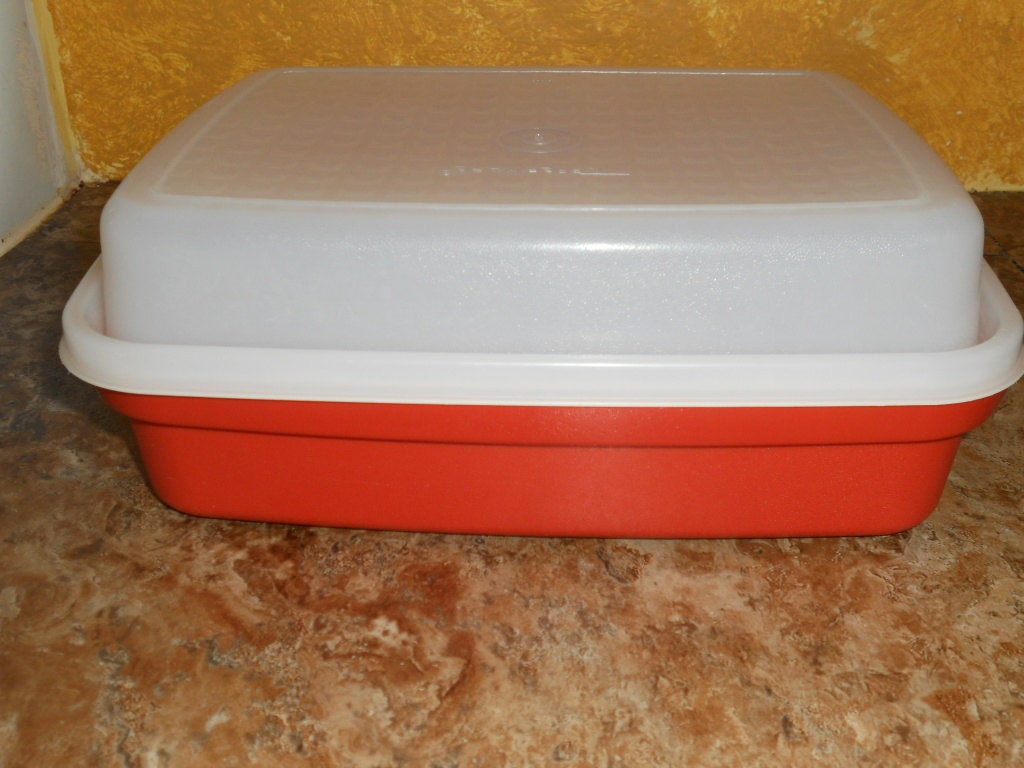 Vintage Orange Tupperware Bacon/Hot Dog/Meat Keeper