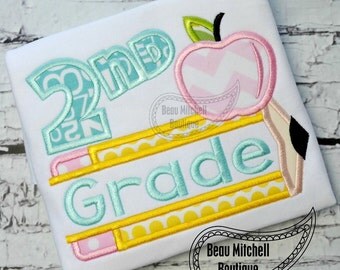 2nd grade pencil apple applique