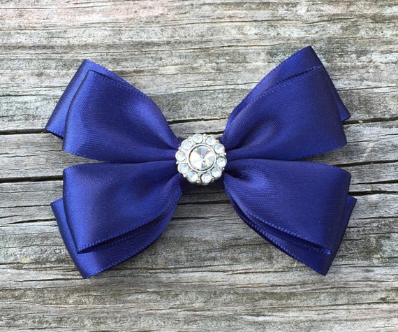 Navy Satin Hair Bow Navy Blue Bow Navy Hair Bow Flower Girl