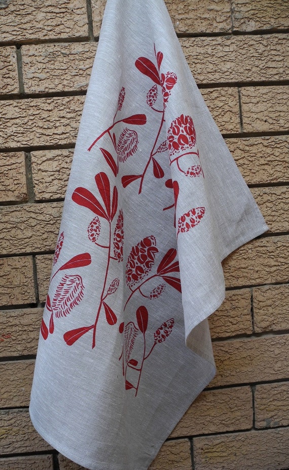 Linen Tea Towel Screen Printed Linen Tea Towel Hand by PalumaPrint