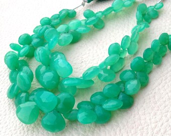 Brand New, 1/2 Strand, Unique Natural CHRYSOPRASE Faceted Heart Shape Briolette, 7-11mm, Great Item,Finest Quality