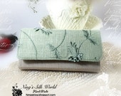 Cellphone wallet iPhone 6 Plus Samsung Galaxy Note 4 Smartphone 12 Card Slots Zipper Pocket Embroidery Floral on Sage Green Natural Linen