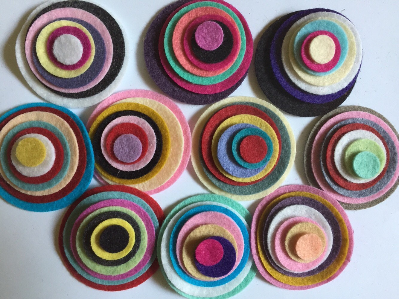 Wool Felt Circles 70 total Sizes 2in 1/2in Random