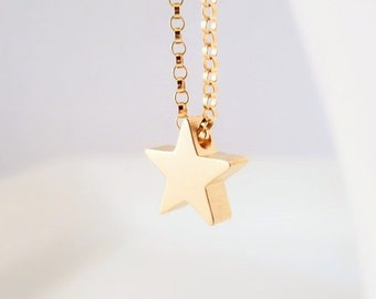 Gold star necklace - 14K gold filled simple delicate rolo chain with shiny gold plated charm - Baby I'm a STAR
