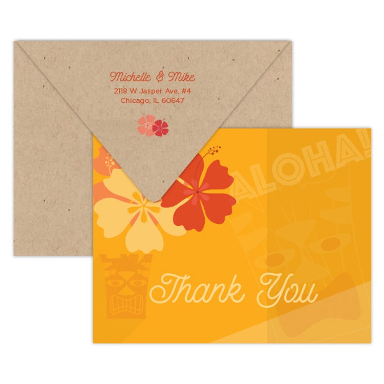 Luau Tiki Hawaiian theme Thank You Cards set of 20 by PixieChicago