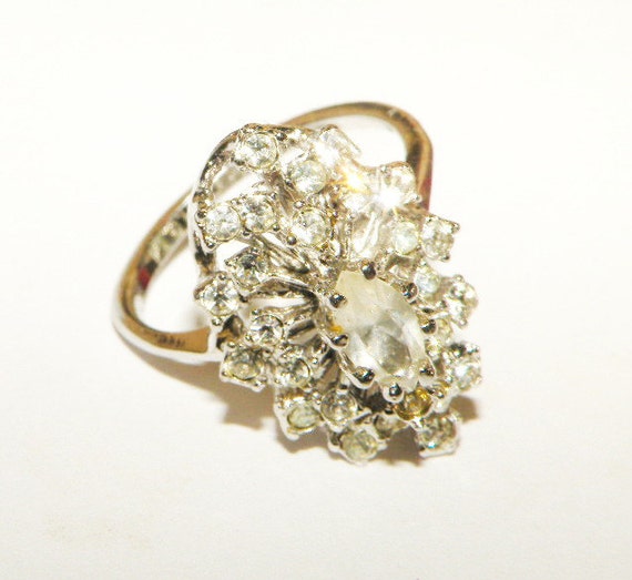 18k HGE Cocktail Rhinestone Ring Size 7 by Eosophobish on Etsy