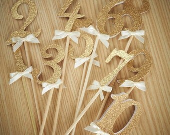 Table Numbers on Sticks. Handcrafted in 2-3 Business Days. Glitter Number Centerpiece.