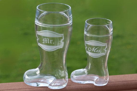 mr and mrs beer boot glasses