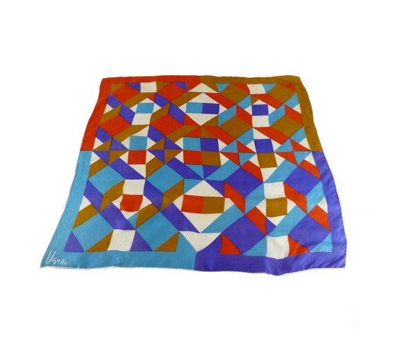 Items similar to Vintage Vera Silk Scarf, Quilt Geometric Design