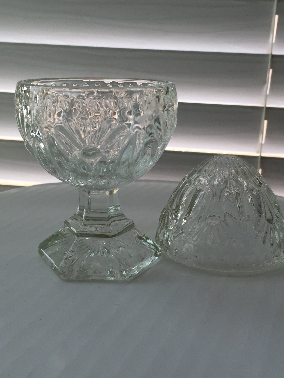 Avon Clear Glass Egg Shaped Covered Dish.