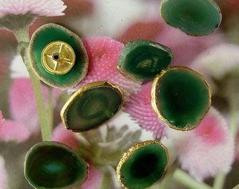 18K Gold Edge Custom Green Agate Slice Drawer Pulls Knobs